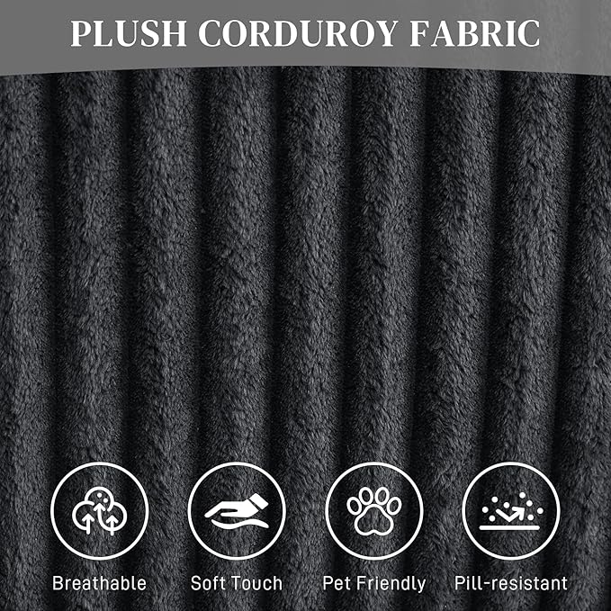 HYJT-H&K Modular Sectional Sofa Cloud Sectional Couch, 107" Comfy Fluffy L Shaped Dark Black Couches for Living Room, Deep Seat Memory Foam Plush Corduroy Boneless Couch Sectionals Left Facing Chaise-Ruum Studio Home
