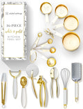 Styled Settings White and Gold Kitchen Utensils Set – 16-Piece Silicone Cooking Utensils with Measuring Cups and Spoons-Ruum Studio Home