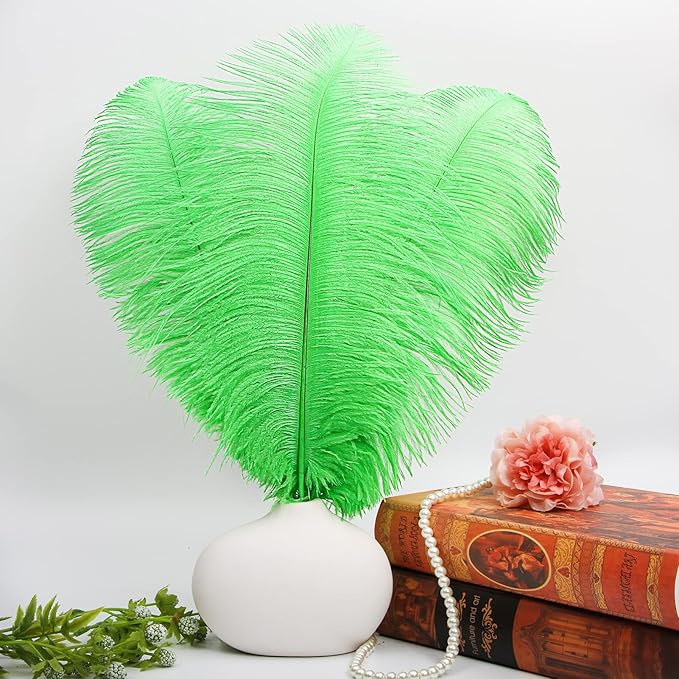 THARAHT Green Ostrich Feathers 12pcs Large Natural Bulk 14-16Inch 35cm-40cm for Wedding Party Centerpieces Mardi Gras and Home Decoration Feathers-Ruum Studio Home