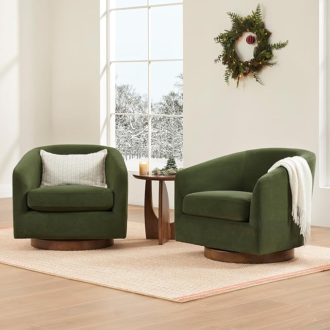 CHITA Swivel Accent Chair, FSC Certified Upholstered Velvet Barrel Chair for Living Room, Fully Assembled, Forest Green-Ruum Studio Home
