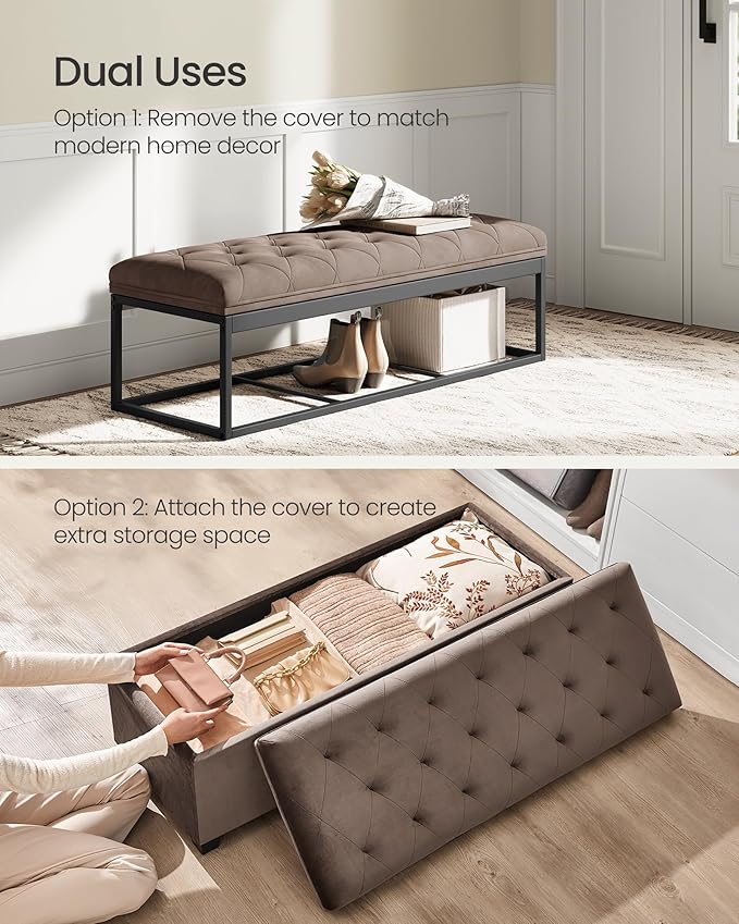 SONGMICS Velvet Storage Ottoman Bench, Foot Rest with Legs, 15.7 x 43 x 15.7 Inches, End of Bed Bench, Storage Chest, Load up to 660 lb, for Living Room, Bedroom, Entryway, Walnut Brown ULSF089K01-Ruum Studio Home