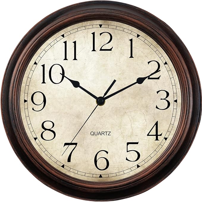Wall Clock 10 Inch Battery Operated Silent Non-Ticking Analog Wall Clocks Vintage Retro Rustic Style Decorative for Bedroom Living Room Kitchen Office (Bronze)-Ruum Studio Home
