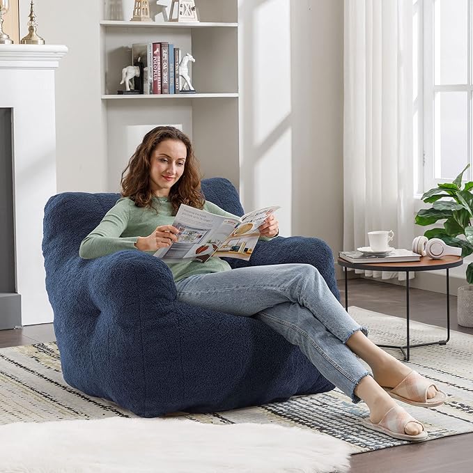 Recaceik Bean Bag Chairs, Tufted Soft Stuffed Bean Bag Chair with Filler, Fluffy Lazy Sofa, Imperial Lounger Giant Bean Bag Chair for Bedroom, Living Room, Blue, Large-Ruum Studio Home