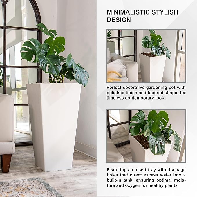 XBrand Modern 28-Inch Square Planter, Modern Tapered Planter Perfect for Indoor & Outdoor, Patio Décor, Set of 2-Ruum Studio Home