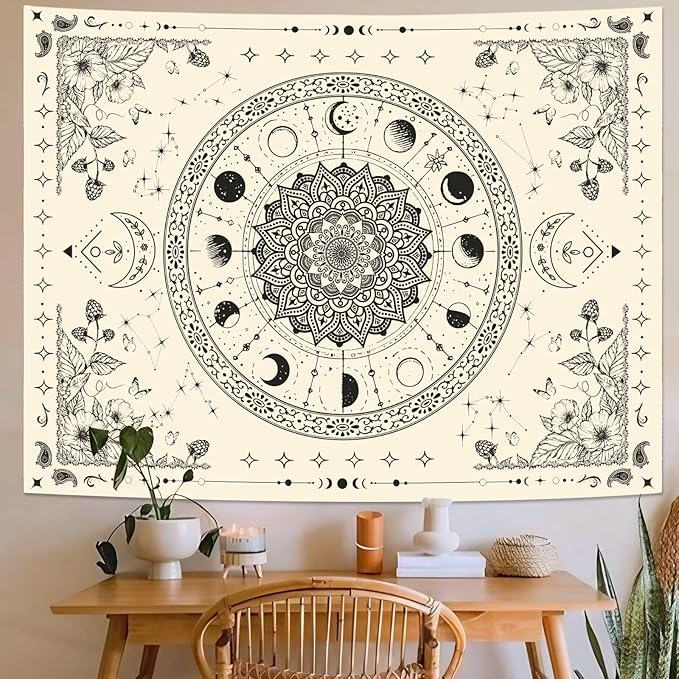 Lunerfex Mandala Moon Tapestry Boho Tapestry for Bedroom Black and White Tapestries Wall Hanging Living Room Wall Art and Home Decor 44x60-Ruum Studio Home
