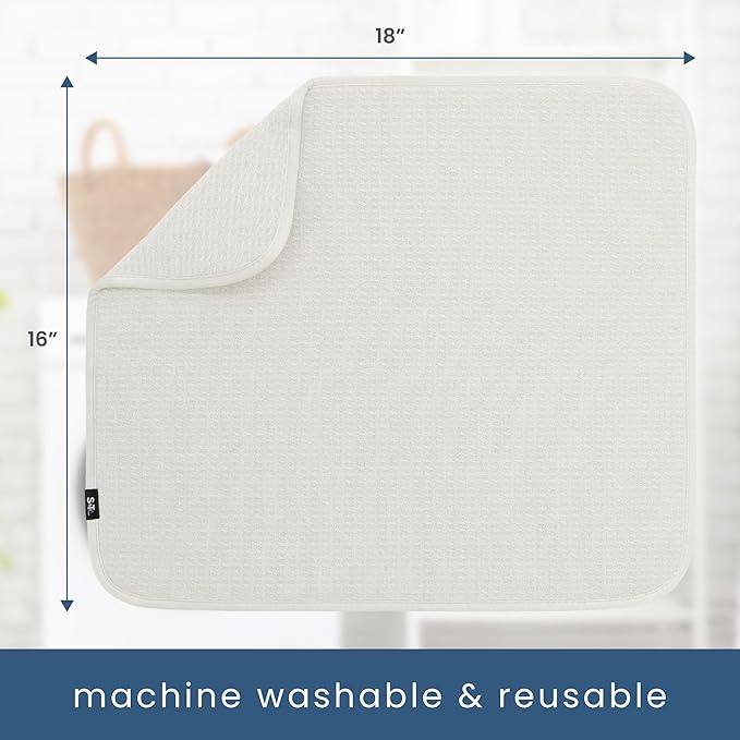 S&T INC. Dish Drying Mat, 16” x 18”, Absorbent Microfiber Kitchen Counter Mat, Dish Drying Pad for Dishes, Utensils, Pots and Pans, Large, Cream-Ruum Studio Home
