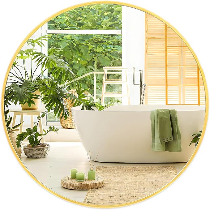 Fabuday Circle Gold Mirror for Wall 32 Inch - Large Bathroom Round Mirror with Matte Metal Frame, Entryway, Living Room, Hallyway, Bedroom Big Circular Mirrors-Ruum Studio Home