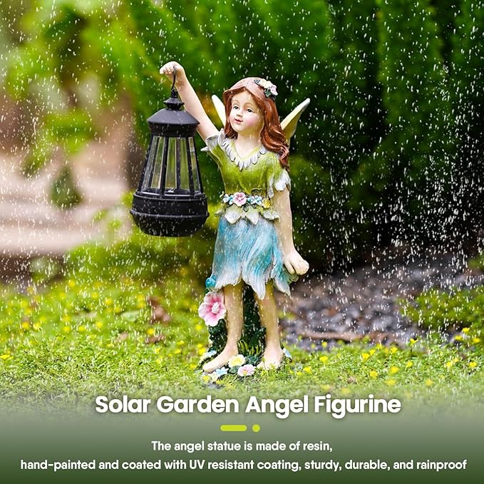 Fairy Garden Statue Solar Garden Fairy with Lantern Light Outdoor Decoration Waterproof Solar Sculpture for Patio Yard Lawn Gift for Mom Grandma-Ruum Studio Home