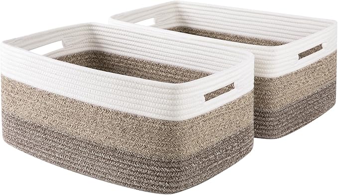 Large Storage Basket for Organizing, Woven Rope Basket for Shelves, Closet Organizer Bins for Clothes, Blanket, Toys, Baby Nursery Storage, 17.7" x 13" x 7.87", 2 Packs Yellow-Ruum Studio Home