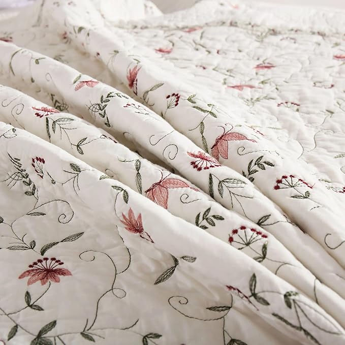 MarCielo 3-Piece 100% Cotton Oversized Bedspread Lightweight Quilt Coverlet Embroidery Farmhouse Bedding Set (TC Soft White,Oversized Queen (100"x106"))-Ruum Studio Home