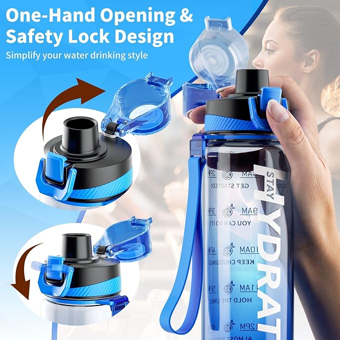 Water Bottle, 32 oz Motivational Water Bottles with Time Marker-Tritan & BPA Free, Sports Water Bottle with Time to Drink & Strap, Wide Mouth, Leakproof -Gift for Christmas Gym Fitness & Outdoor-Ruum Studio Home