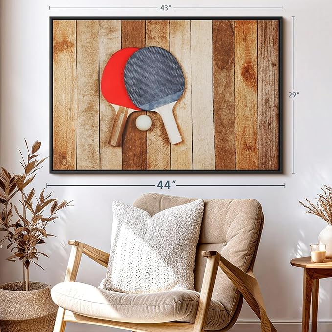 ElephantStock Ping Pong Wall Art - Horizontal Framed Canvas - 1-Piece Living Room Wall Decor - Photography Canvas Print - Brown and Red Decor for Wall - 43" X 29"-Ruum Studio Home