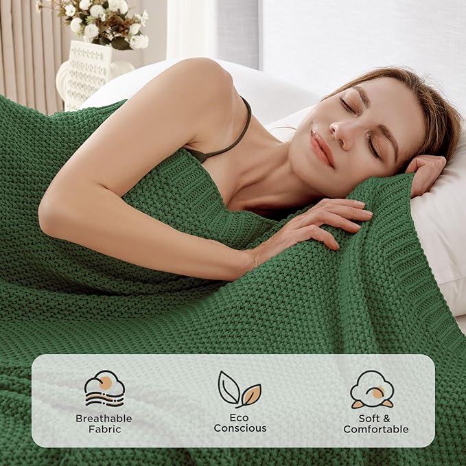 Joydeco Chunky Cable Knit Throw Blanket, Lightweight 100% Cotton Soft Cozy Throw Twin Blanket for Couch Bed and Sofa, Rustic Breathable Farmhouse Blanket Gift for Women Men(Olive Green, 51"x63")-Ruum Studio Home