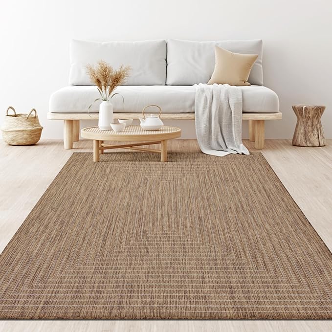 Adiva Rugs Outdoor Indoor Area Rug, Weather Resistant, Easy to Clean, Stain Resistant Floor Mat for Dining Room, Backyard, Deck, Patio (Wooden, 9' x 12')-Ruum Studio Home