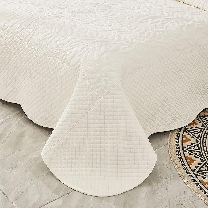 MarCielo 3-Piece 100% Cotton Oversized Bedspread Lightweight Quilt Coverlet Embroidery Farmhouse Bedding Set T0 (Bright White, Twin (68"x86"))-Ruum Studio Home