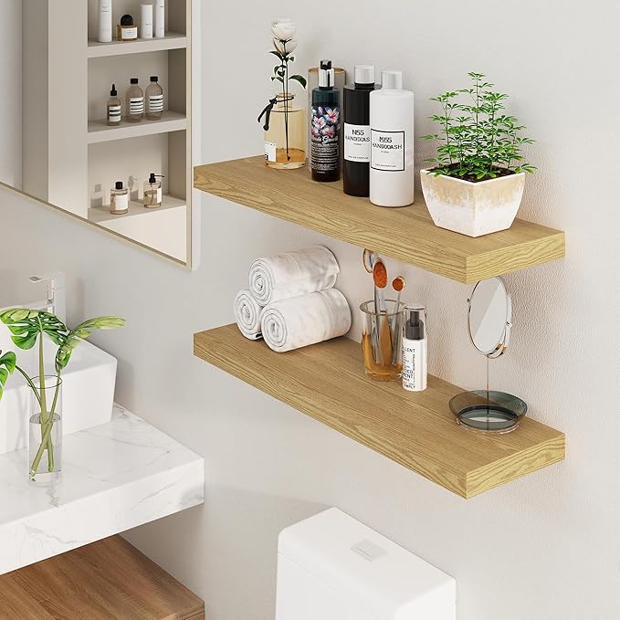 Fun Memories Floating Shelves 36 Inch Long, Deep Floating Shelf for Wall, 36 x 8 Floating Shelves Set of 2, 8 Inch Deep Wall Shelf for Living Room, Kitchen, Bedroom, Large Storage Shelves, Oak Color-Ruum Studio Home
