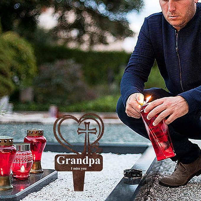 Grandpa Memorial Grave Stake, Cemetery Decorations for Grave Markers 12.5 x 7.2 inch Heart Metal Sympathy Stakes Graveside Plaque Decor Sign for Grandpa Graves, Yard, Garden - Rust-Grandpa-Ruum Studio Home