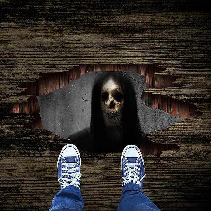 3D Halloween Wall Decals Scary Skeleton Halloween Wall Stickers, Spooky Long Hair Zombie Floor Decor Posters Decals Decorations for Living Room Bedroom Party Supplies-Ruum Studio Home