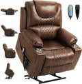 Large Power Lift Chairs Recliners for Elderly with Heated and Massage, Upgraded Dual Motor Lay Flat Recliners, 25in Extra Wide Seat, Cup Holder, Side Pocket…, Brown/Breathing Leather-Ruum Studio Home