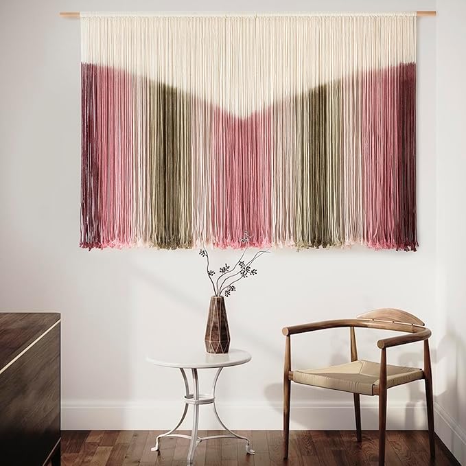 IOWER Large Macrame Wall Hanging Boho Wall Decor Large Scale Tie-Dye Yarn Living Home Room Boho Wall Decor for Bedroom Home Wall Art 57" W x 35" L-Ruum Studio Home