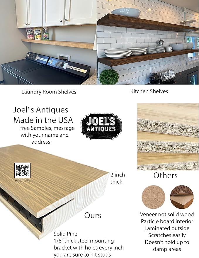joelsantiques 72 Inch Wooden Floating Shelves for Wall - 72x6x2 in - Made of Natural Wood - Long Heavy Duty Rustic Wall Shelves for Bedroom - Perfect for Living Room, Kitchen - Medium Brown-Ruum Studio Home