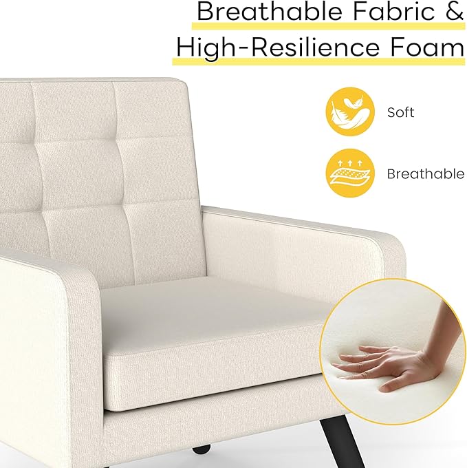 Kromax Mid-Century Modern Accent Chair for Living Room, 496 Lb. Weight Capacity, Dual Armrests, Comfy Extra Large Seat, Timeless Style Perfect for Reading & Relaxing, Beige-Ruum Studio Home