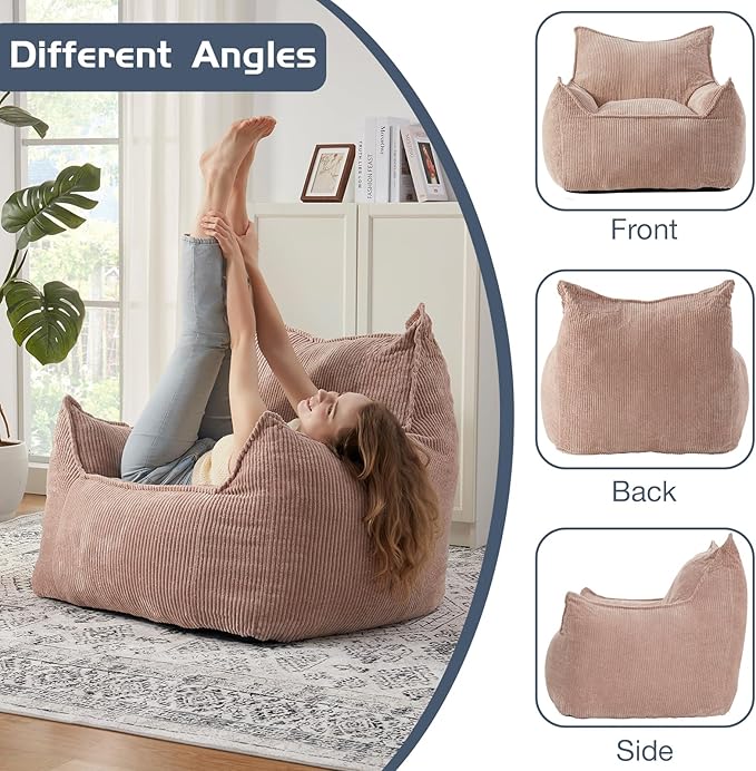 Giant Bean Bag Chair Sofa for Adults Teens, Comfy Corduroy Large Bean Bag Chairs with Armrests for Bedroom Living Room, Adult BeanBag Lazy Sofa Couch Chairs with Filler Included-Ruum Studio Home