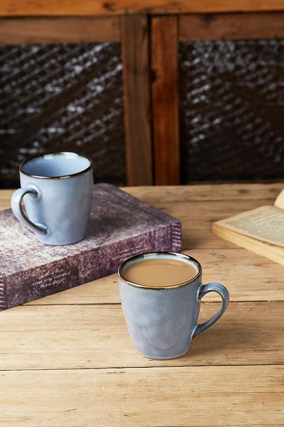 famiware Coffee Mugs Set of 4, Ocean Round 11.5oz Coffee Cup Set with Handle for Cocoa, Milk, Hot Chocolate, Tea or Water, Stoneware Cups for Kitchen, Reactive Glaze, Microwave Dishwasher Safe, Blue-Ruum Studio Home