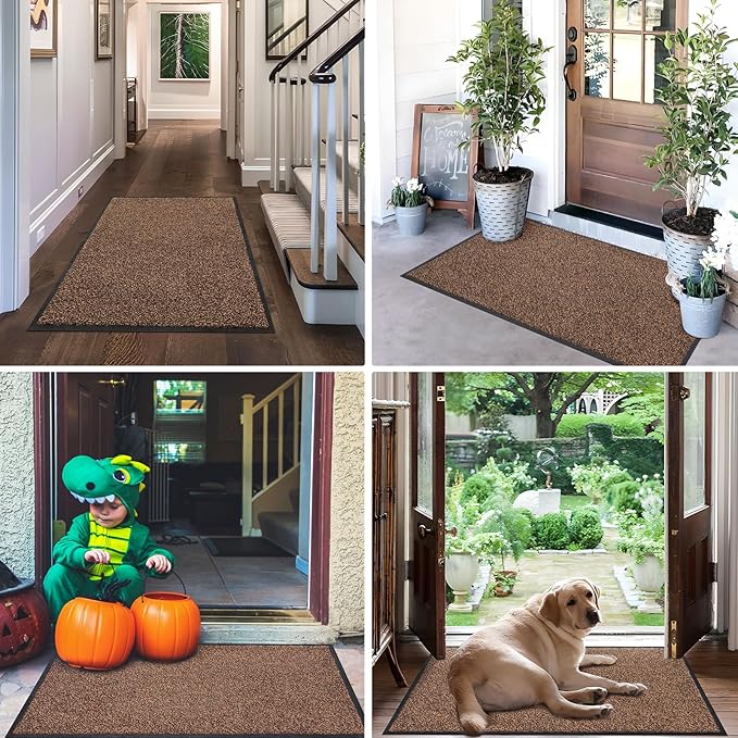 Mibao Front Door Mat, Dirt Trapper Welcome Mat for Outdoor Indoor, Non-Slip Waterproof Doormat, Durable Machine Washable Low Profile Entry Rug for Back Door Outside Patio Porch, 30" x 18", Brown-Ruum Studio Home