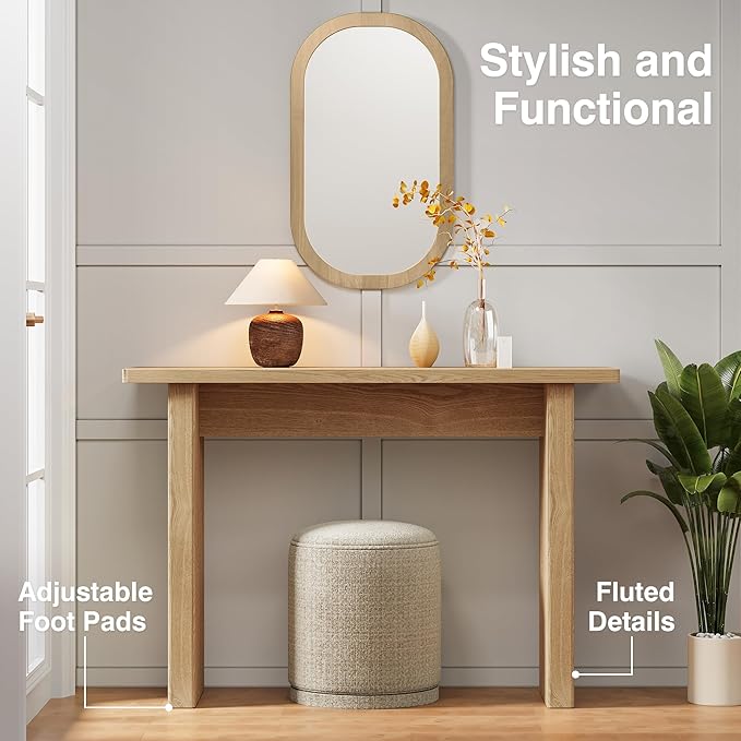 AVZEAR 43.3" Mid Century Narrow Entryway Console Table, Modern Fluted Wood Couch Table Behind Sofa Long and Skinny for Living Room Hallway Entrance Foyer (Natural)-Ruum Studio Home