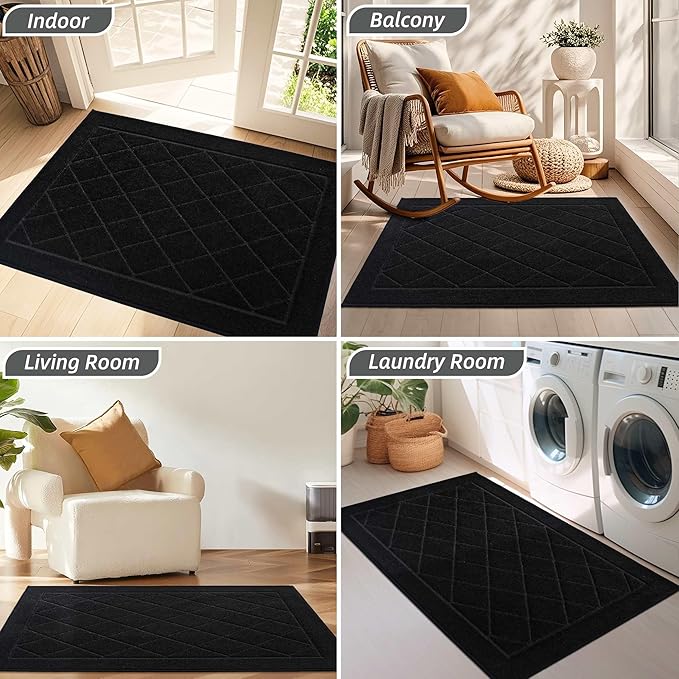 BEQHAUSE Dirt Trapper Door Mat 24" x 36", Doormat Non-Slip Entryway Rugs Washable, Dog Door Mat Stain Resistant and Absorbent Welcome Floor Mat for Front Back Door, Muddy Wet Shoes & Paws, Black-Ruum Studio Home