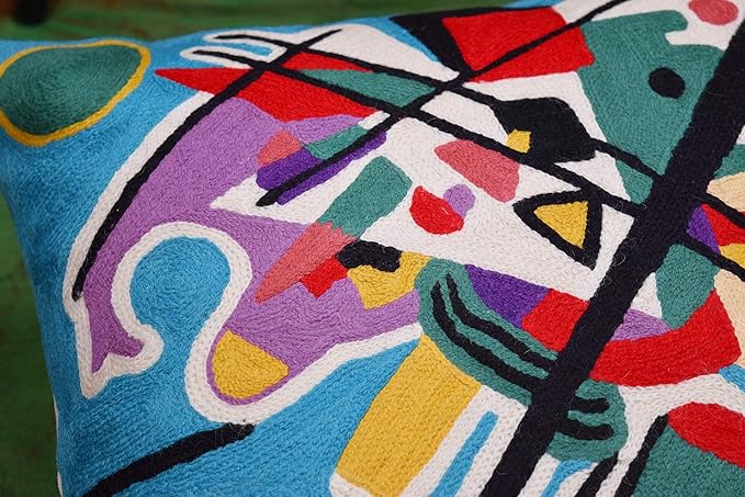 Kandinsky Modern Pillow Cover - Blue Painting | Abstract Throw Pillows | Modern Chair Cushion| Contemporary Accent Pillows | Mid Century Chair Cushions | Handmade Wool Size 18x18-Ruum Studio Home