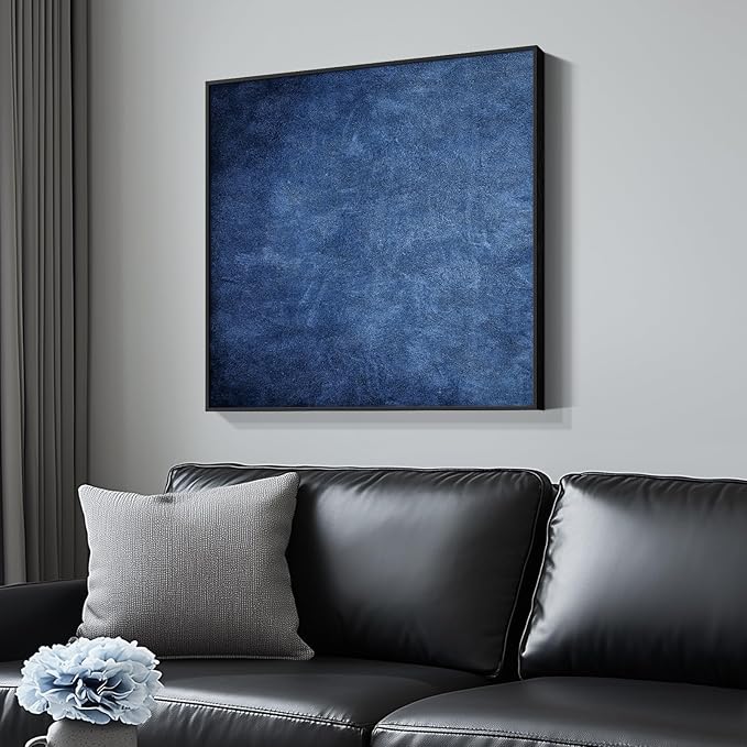 Framed Navy Blue Modern Abstract Wall Art, Canvas Paintings Artwork for Walls, Minimalist Blue Art Prints Pictures for Living Room, Hallway, Bedroom, Office, Bathroom Wall Decor -24x24 Inch-Ruum Studio Home