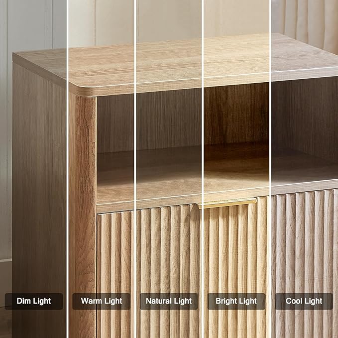 Fluted Nightstand, Natural Oak Bedside Table with Drawer and Storage, Wood End Table Mid Century Modern, Large Night Stand for Bedroom-Ruum Studio Home