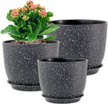 Large Flower Pots 12/10/9 inch, Set of 3 Modern Decorative Plastic Planters with Drainage Holes and Saucers for Garden House Plants, Plant Pots for Indoor Outdoor Plants, Speckled White-Ruum Studio Home