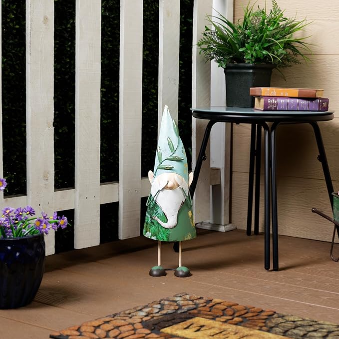 Alpine Corporation MCC798HH See No Evil Metal Gnome Decor, Whimsical Playful Décor for Patio & Garden, 19" H, Green-Ruum Studio Home