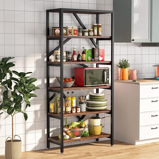 Tribesigns 71 Inch Industrial Bookshelf, 6 Shelf Etagere Bookcase, Free Standing Open Book Shelves Storage Display Shelf, Wood Shelving Units Organizer Rack for Bedroom Home Office Living Room-Ruum Studio Home