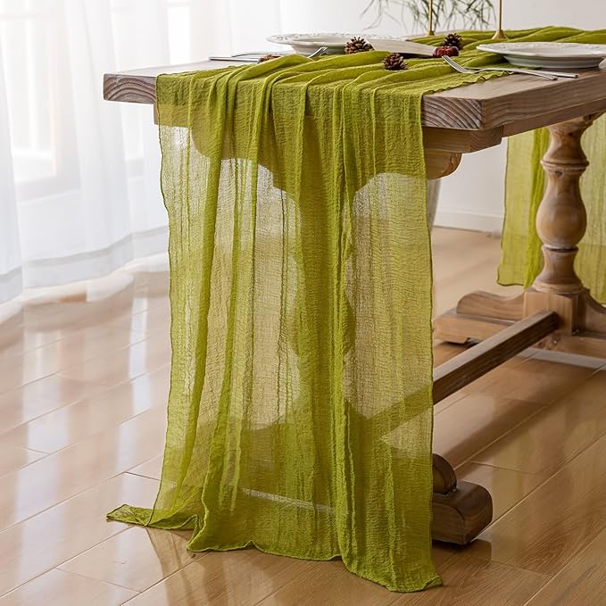 Moss Green Cheesecloth St Patricks Day Table Runner Gauze 120 Inch 10 FT Rustic Boho Cheese Cloth Runner for Wedding Baby Shower Bridal Shower Long Sheer Home Decorations-Ruum Studio Home
