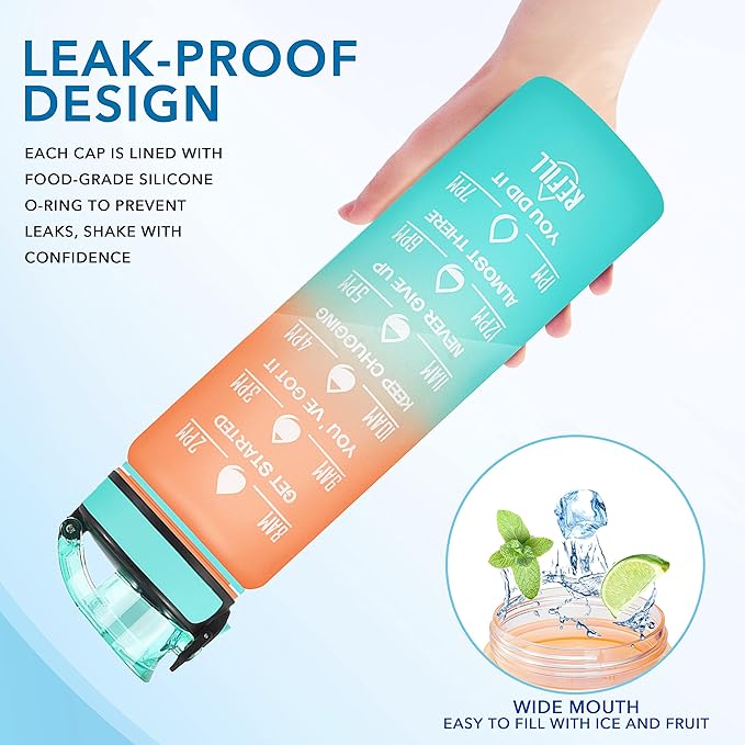 Enerbone Water Bottle, Leakproof BPA & Toxic Free, Motivational Water Bottle with Times to Drink and Straw, Fitness Sports Water Bottle with Strap for Office, Gym, Outdoor Sports-Ruum Studio Home