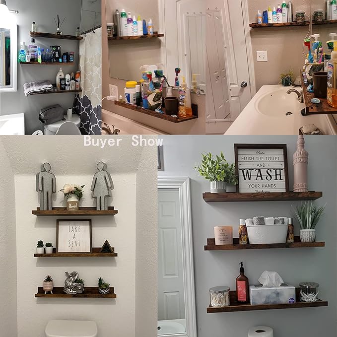 Giftgarden 24 Inch Floating Shelves Wall Mounted Set of 3, Rustic Large Wall Shelves Picture Ledge Shelf for Bedroom Living Room Bathroom Kitchen, 3 Different Sizes-Ruum Studio Home