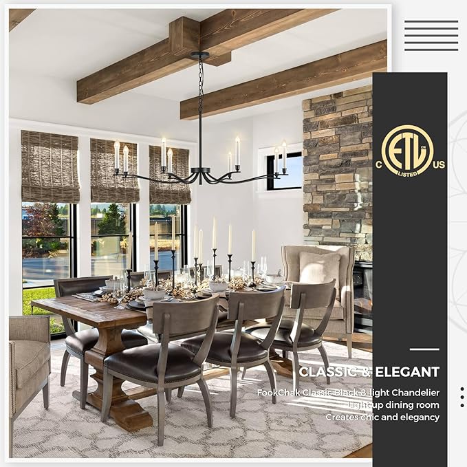Black Chandelier, Modern Dining Room Light Fixture 8 Light Candle Chandelier Over Table 44in Metal Chandeliers Lighting for Living Room Entry Master Bedroom Bathtub Kitchen-Ruum Studio Home