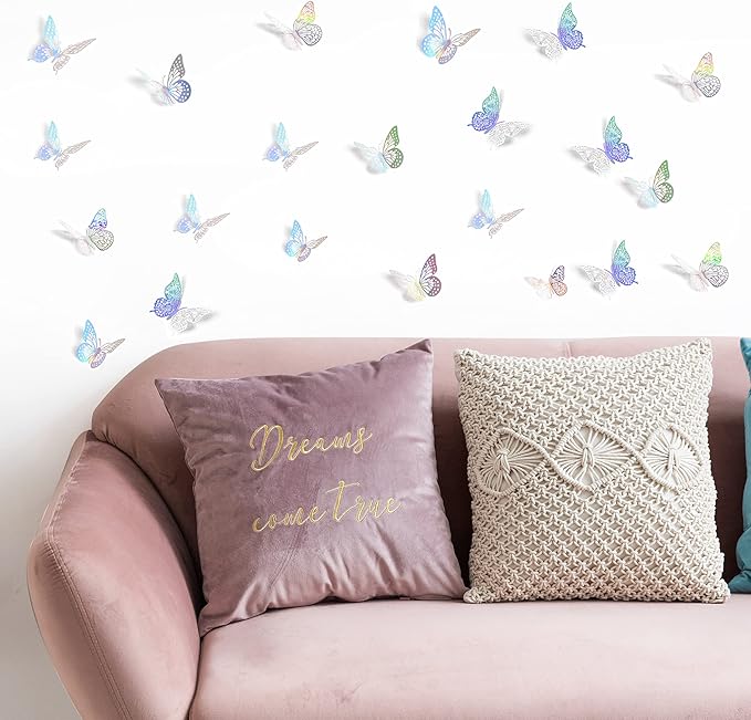SAOROPEB 3D Butterfly Wall Decor - 48 Pcs, 4 Styles, 3 Sizes - Removable Stickers (Laser)-Ruum Studio Home