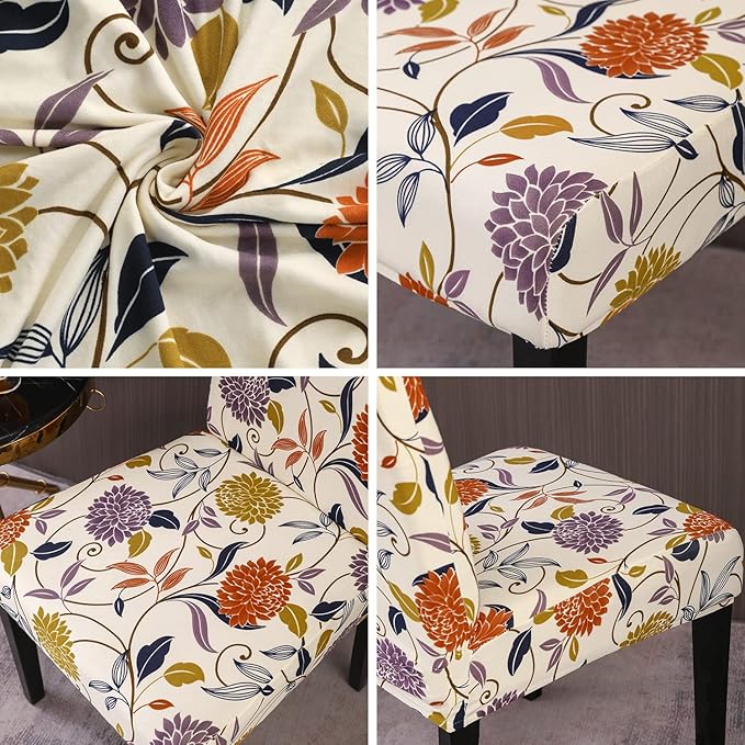 JQinHome Pattern Chair Covers for Dining Room Set of 4, High Stretch Removable Washable Parsons Chair Slipcover for Home Party Hotel Wedding Ceremony (Flower,4PCS)-Ruum Studio Home