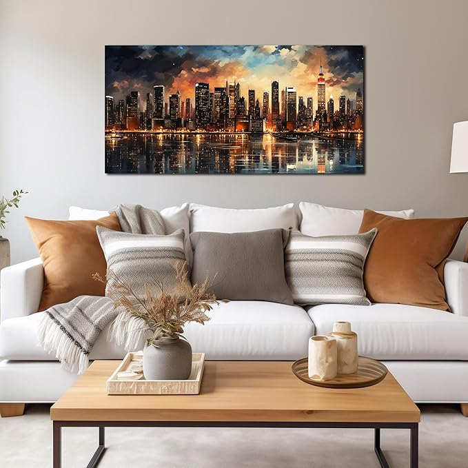 New York City Canvas Wall Art for Bedroom Modern Wall Pictures for Living Room Home Office Wall Decor Size 20 x 40 Inch-Ruum Studio Home
