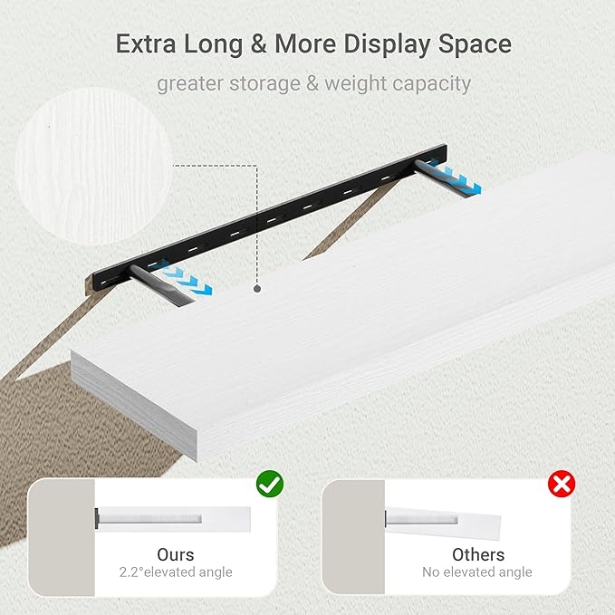 10 inches Deep Floating Shelves 36 inch Long, Wall Shelves Heavy Duty 70 lbs for Bedroom, Bathroom, Living Room, Kitchen, Office, Modern Shelf Home Decor with Invisible Bracket, White-Ruum Studio Home