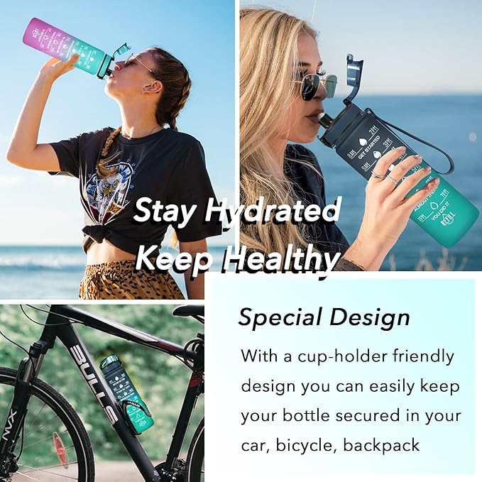 Enerbone Water Bottle, Leakproof BPA & Toxic Free, Motivational Water Bottle with Times to Drink and Straw, Fitness Sports Water Bottle with Strap for Office, Gym, Outdoor Sports-Ruum Studio Home