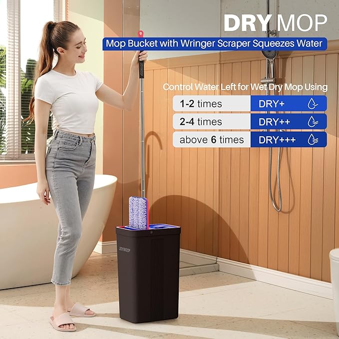JOYMOOP Mop and Bucket with Wringer Set, Hands Free Flat Floor Mop and Bucket, with 4 Washable Microfiber Pads, Wet and Dry Use, Floor Cleaning System - Black+Red+Slate Blue-Ruum Studio Home