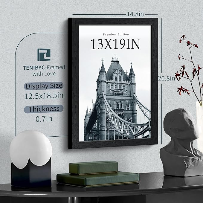 13x19 Picture Frame 3 pk, Textured Black Solid Wood Poster Frame, HD Tempered Glass, Wall Gallery Frame-Ruum Studio Home