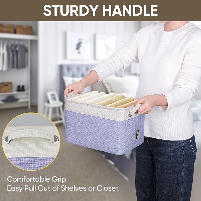 BALEINE 3 Pack Fabric Storage Bins for Shelves, Linen Storage Baskets for Organizing, Decorative Closet Bins for Clothes, Home (Lavender, 12"x8"x8")-Ruum Studio Home