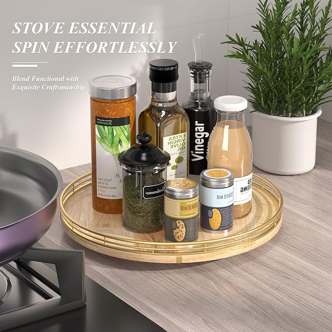 Farmhouse Oak 13" Lazy Susan Turntable Organizer for Cabinet, Round Wooden Lazy Susan Organization and Storage for Dining Table, Pantry, Kitchen, Countertop, Cupboard,Home Decor-Ruum Studio Home